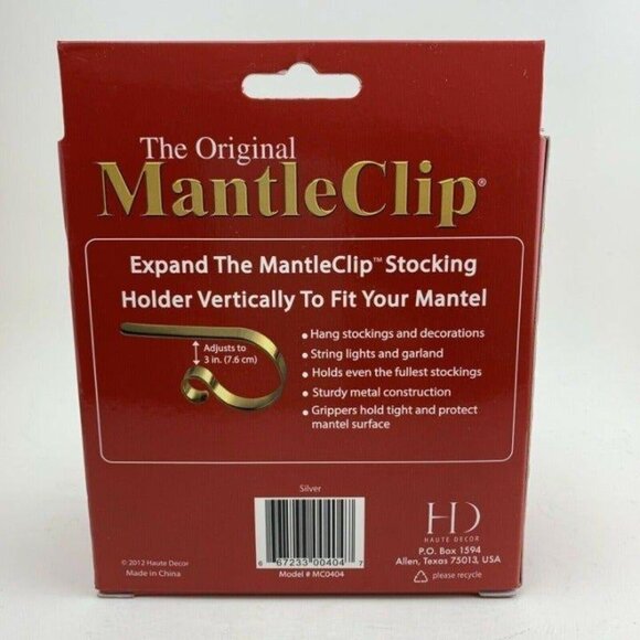 Mantle Clip Stocking Holder Chrome Silver Set of 4 MC0404 Haute Decor New - Picture 4 of 5